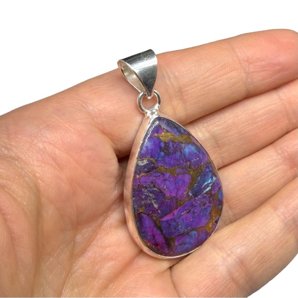 Purple Kingman Copper Turquoise Necklace Pendant Solid 925 Sterling Silver - Picture 3 of 5